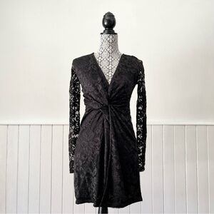 Missguided Black Lace Twist Front Long Sleeve Dress Size 4
